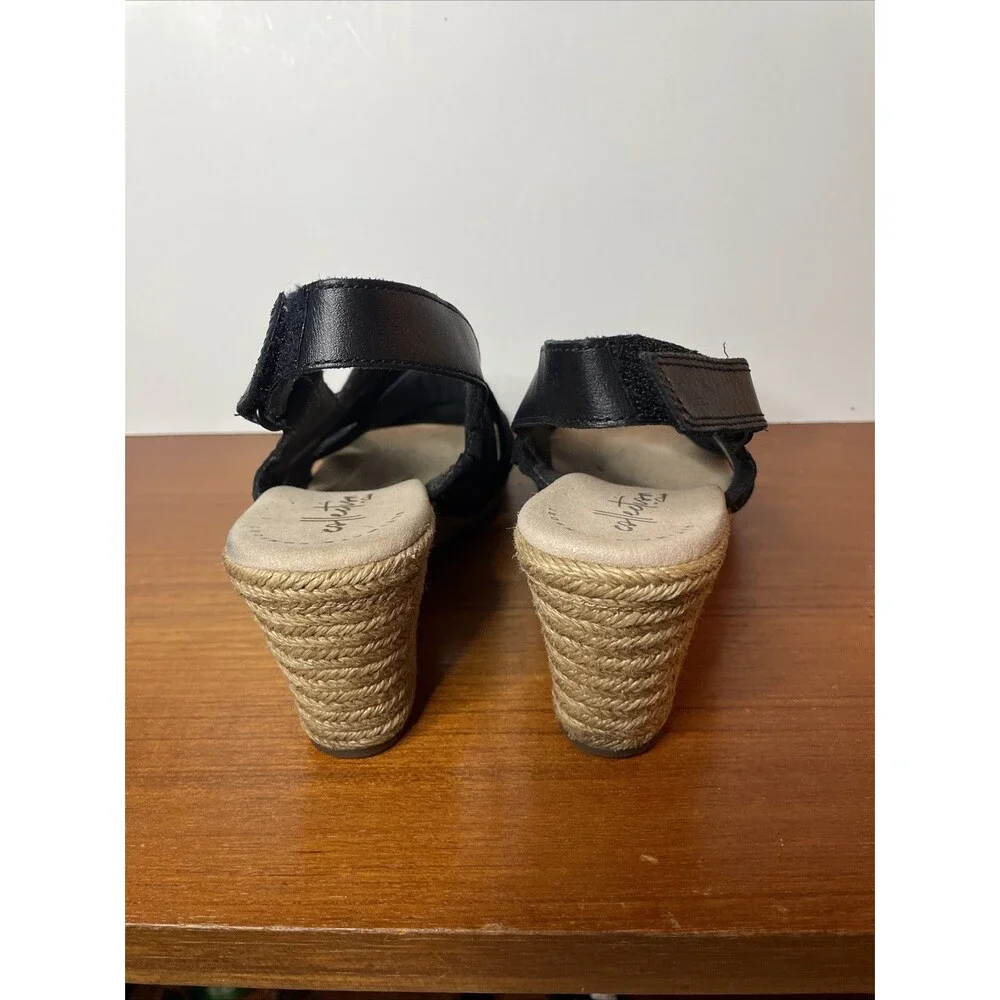 Clarks Collection Lafley Krissy wedge sandals Comfort black Snake Shoes 6.5